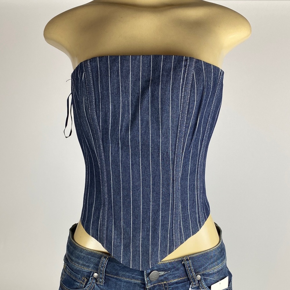 NWT by Dyln HUDSON CORSET SIZE XS NAVY PINSTRIPE